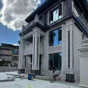 辽宁 别墅干挂，芝麻白与芝麻黑完美配合